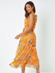 Roman Yellow Sleeveless Floral Halter Neck Midi Dress - Image 2 of 5