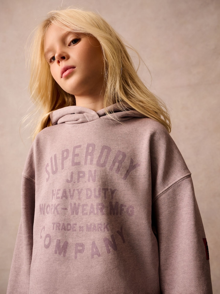 Superdry Purple Girls Printed Hoodie - Image 4 of 11
