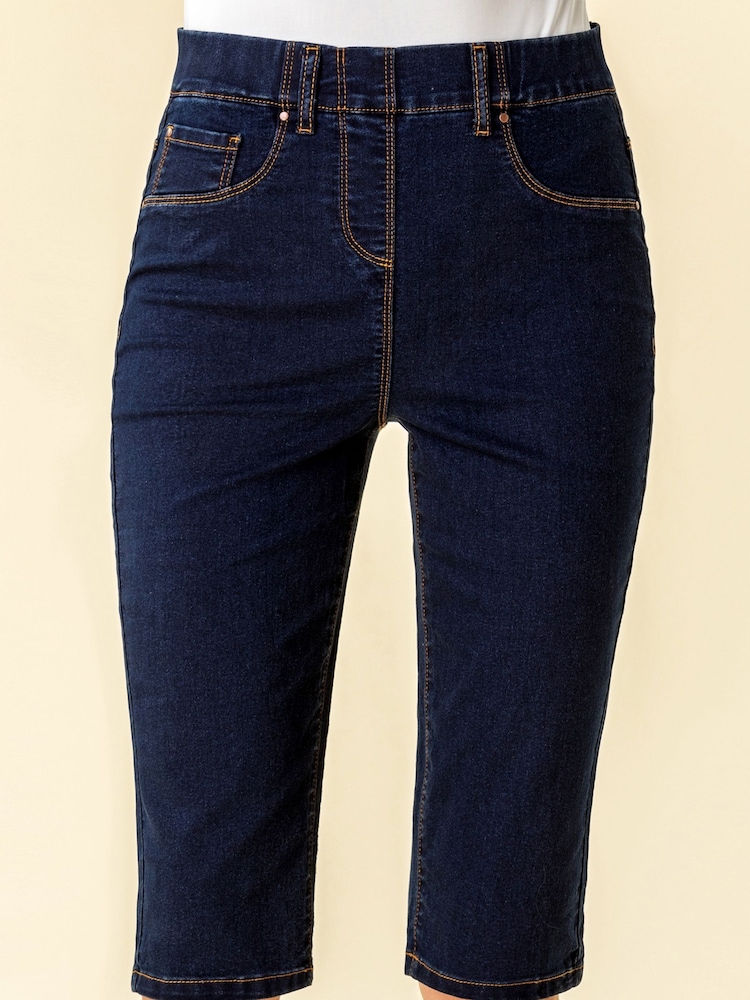 Roman Denim Stretch Knee Length Pedal Pusher Shorts - Imagen 1 de 4