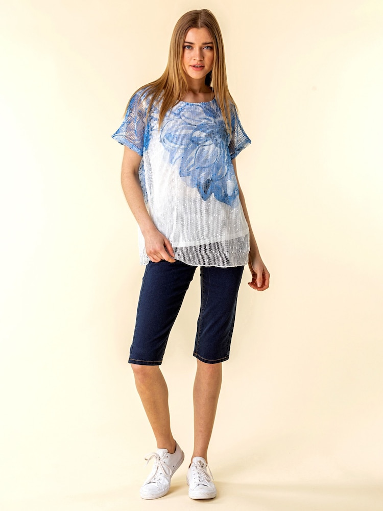 Roman Denim Stretch Knee Length Pedal Pusher Shorts - Imagen 4 de 4