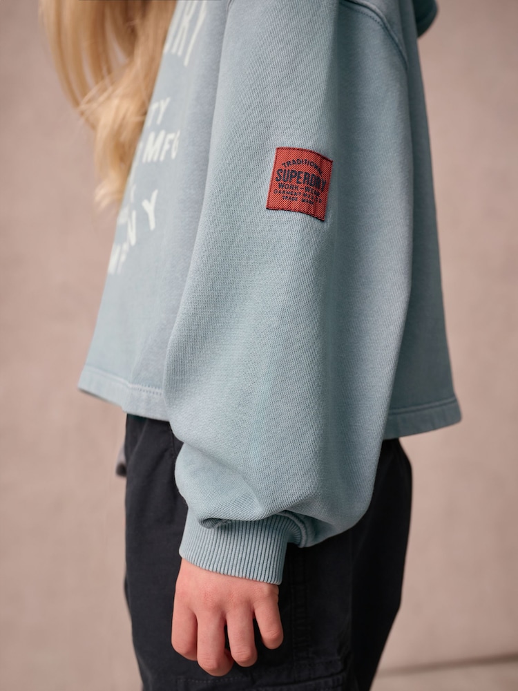 Superdry Blue Girls Printed Hoodie - Image 3 of 9