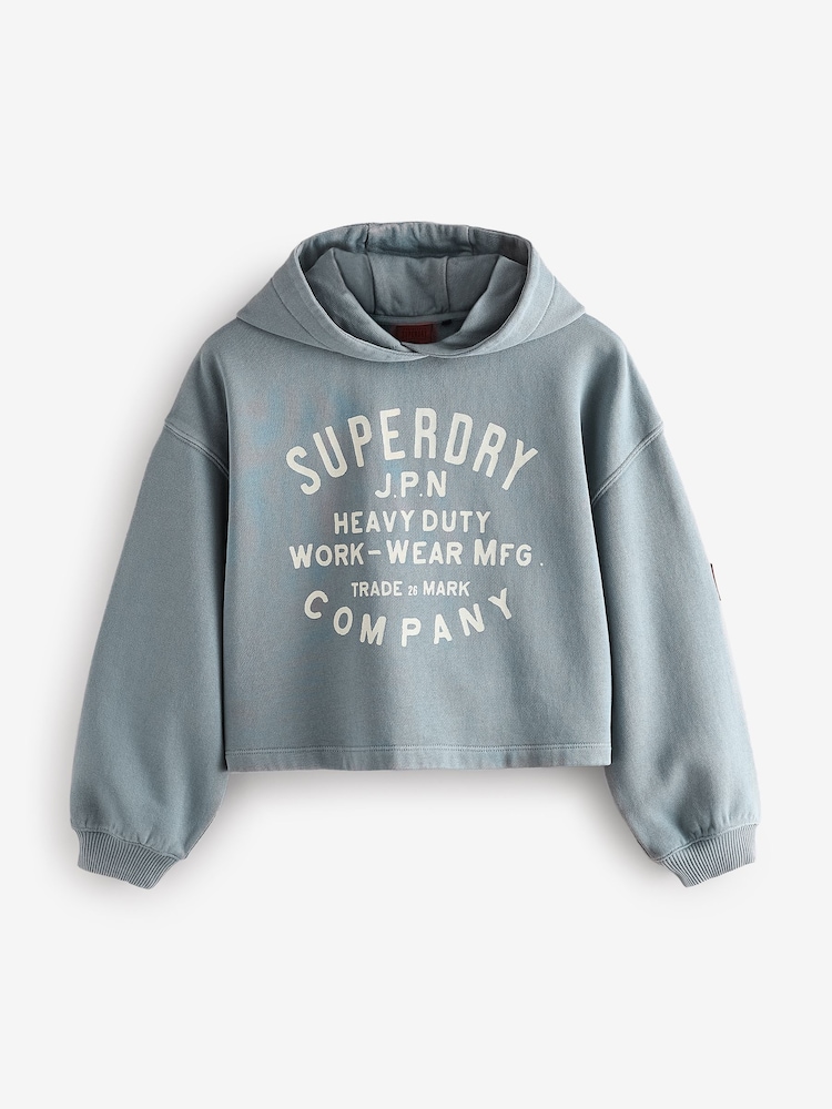 Superdry Blue Girls Printed Hoodie - Image 6 of 9