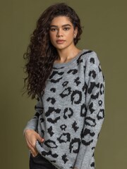 Roman Grey Jacquard Animal Print Jumper - Image 1 of 4