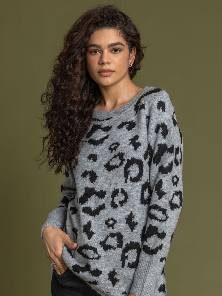 Roman Grey Jacquard Animal Print Jumper - Image 1 of 4