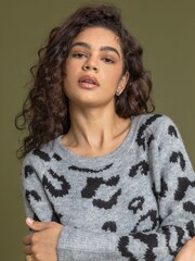 Roman Grey Jacquard Animal Print Jumper - Image 4 of 4