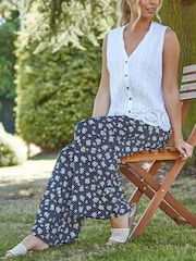 Roman White Eyelet Detail Embroidered Crinkle 100% Cotton Blouse - Image 2 of 3