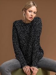 Roman Black Curved Hem Stitch Detail Jumper - Image 1 of 5