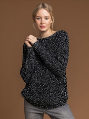 Roman Black Curved Hem Stitch Detail Jumper - Image 3 of 5