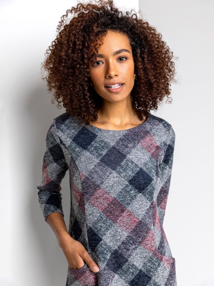 Roman Grey Check Pocket Shift Dress - Image 4 of 4