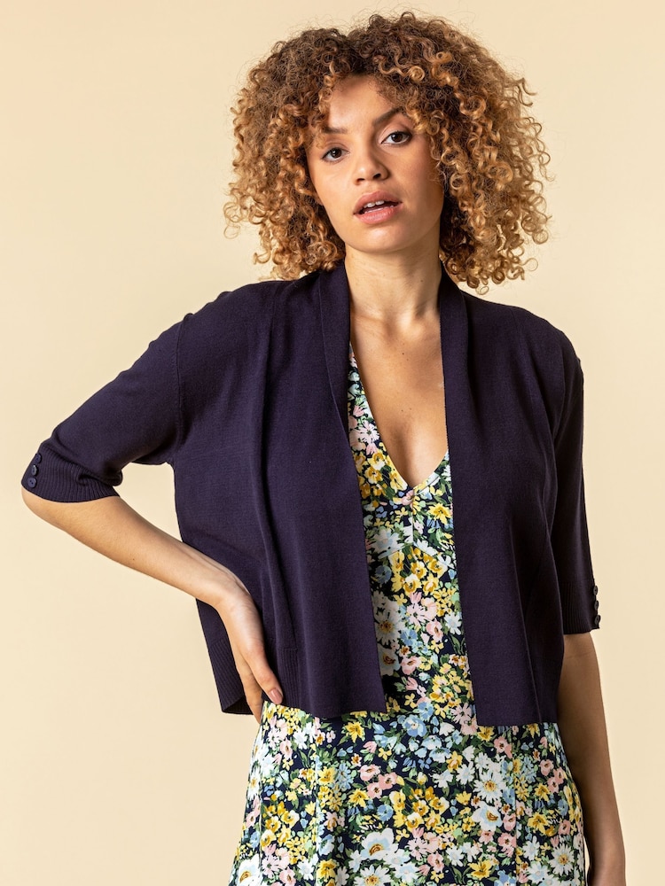 Roman Blue Button Detail Collared Shrug - Image 1 of 4