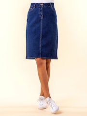 Roman Denim Blue A-Line Knee Length Denim Skirt - Image 1 of 4