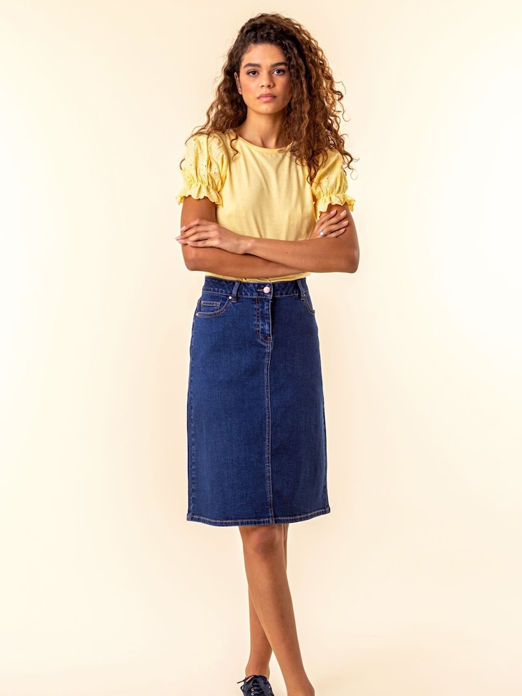 Roman Denim Blue A-Line Knee Length Denim Skirt - Image 4 of 4