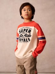 Superdry Orange Long Sleeve T-Shirt with Flock Print - Image 1 of 9