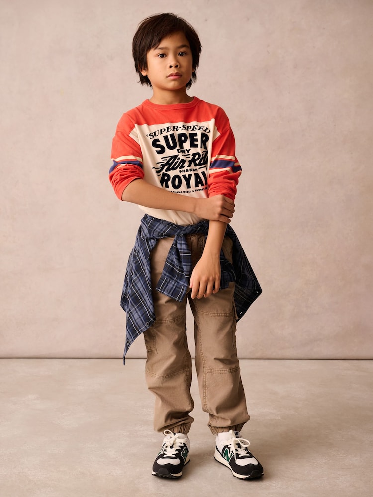 Superdry Orange Long Sleeve T-Shirt with Flock Print - Image 2 of 9