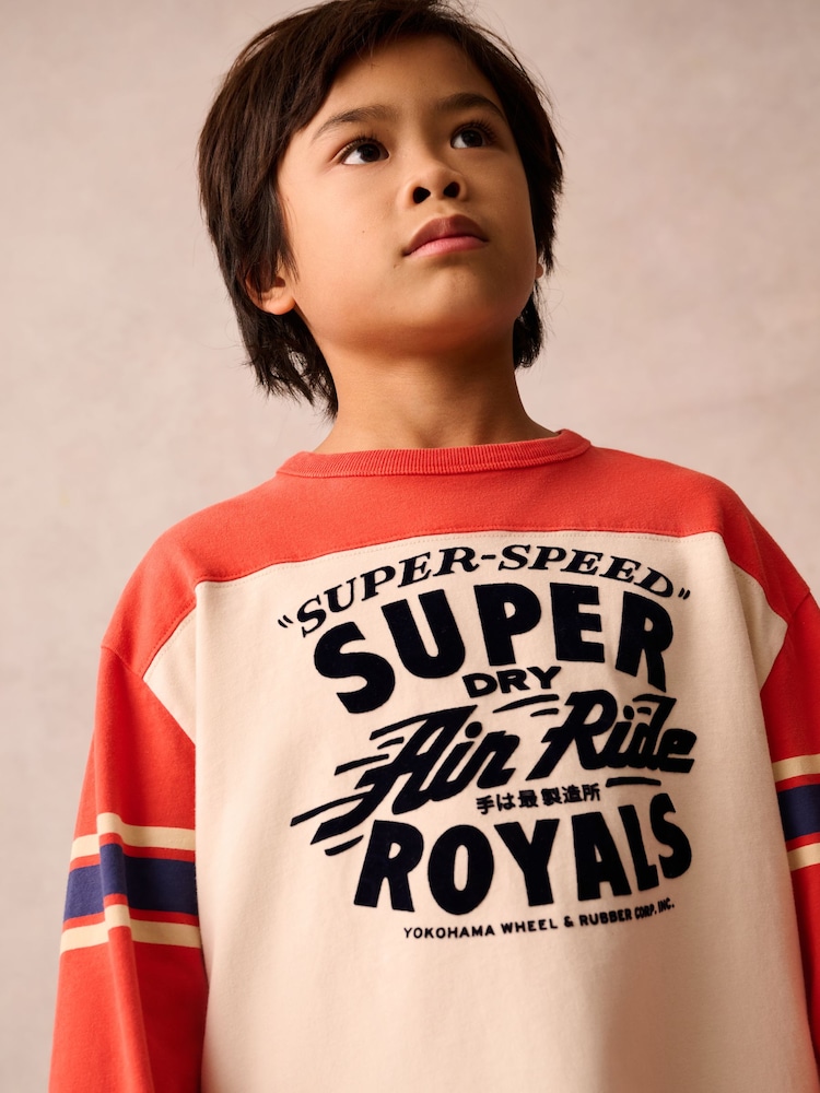 Superdry Orange Long Sleeve T-Shirt with Flock Print - Image 4 of 9