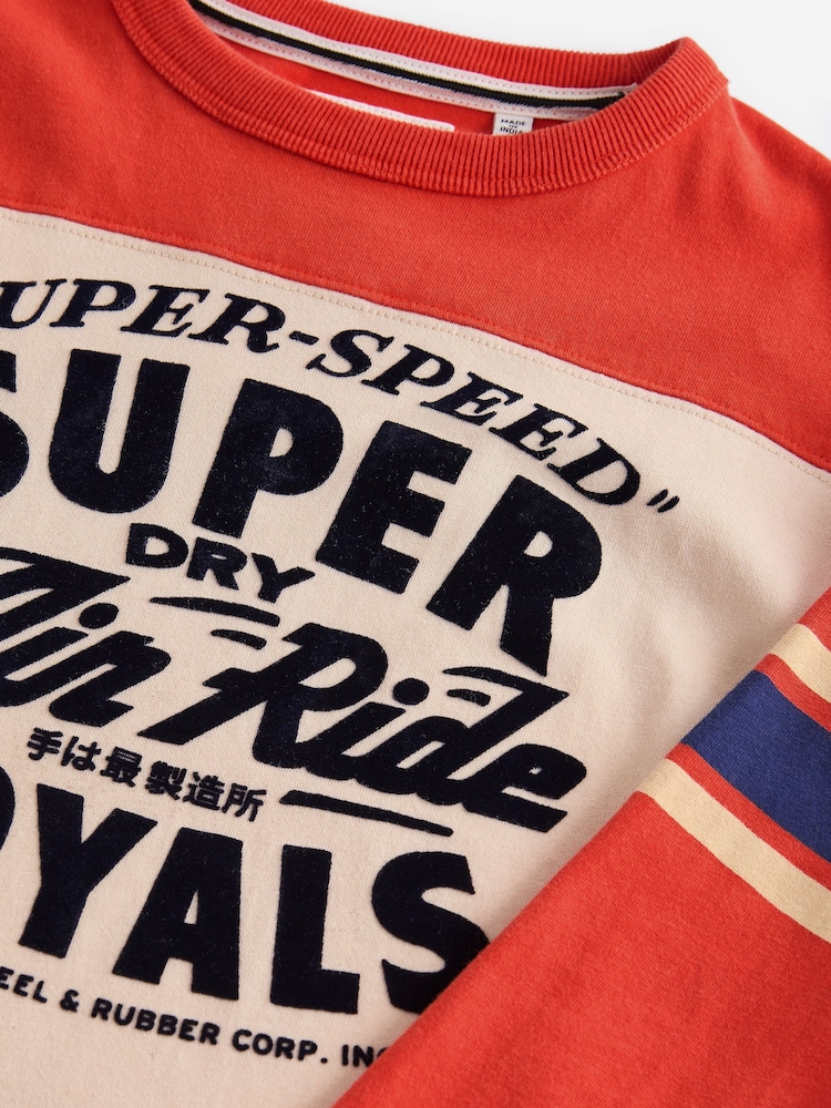 Superdry Orange Long Sleeve T-Shirt with Flock Print - Image 8 of 9