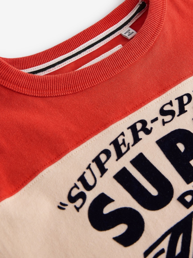 Superdry Orange Long Sleeve T-Shirt with Flock Print - Image 9 of 9