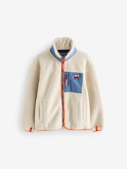Superdry Ecru White Borg Zip Through Jacket - Image 1 of 6