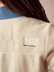 Superdry Ecru White Borg Zip Through Jacket - Image 10 of 12