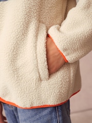 Superdry Ecru White Borg Zip Through Jacket - Image 11 of 12