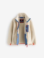 Superdry Ecru White Borg Zip Through Jacket - Image 3 of 6