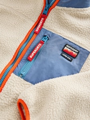 Superdry Ecru White Borg Zip Through Jacket - Image 4 of 6