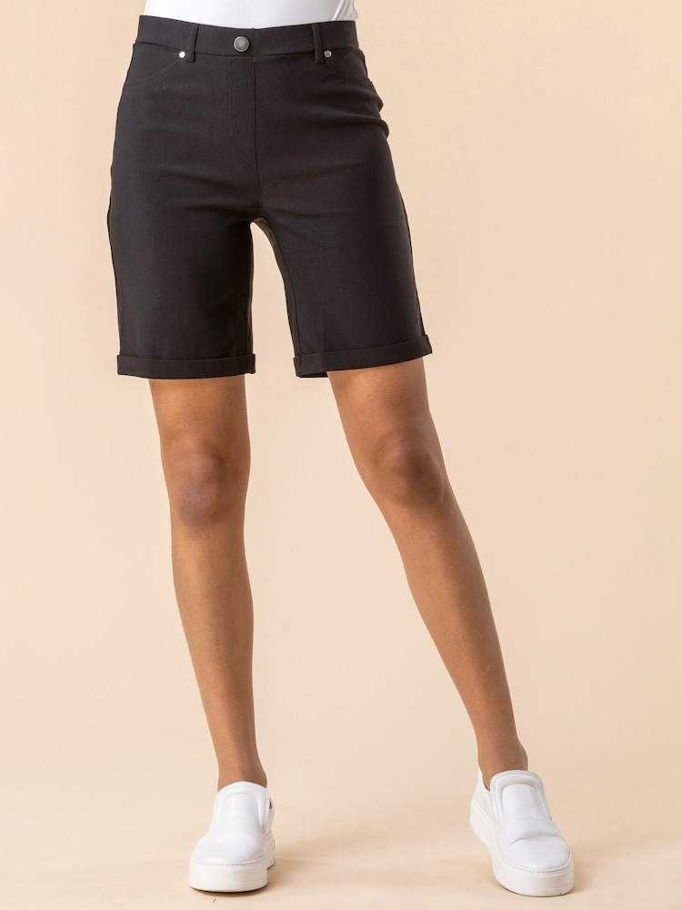 Roman Black Turned Hem Stretch Shorts - Image 1 of 4