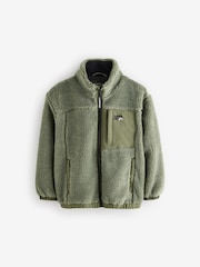 Superdry Green Borg Zip Through Jacket - Image 1 of 6