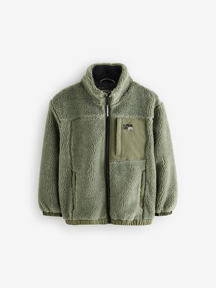 Superdry Green Borg Zip Through Jacket - Image 1 of 6