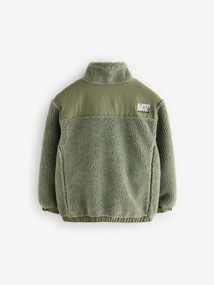 Superdry Green Borg Zip Through Jacket - Image 3 of 6
