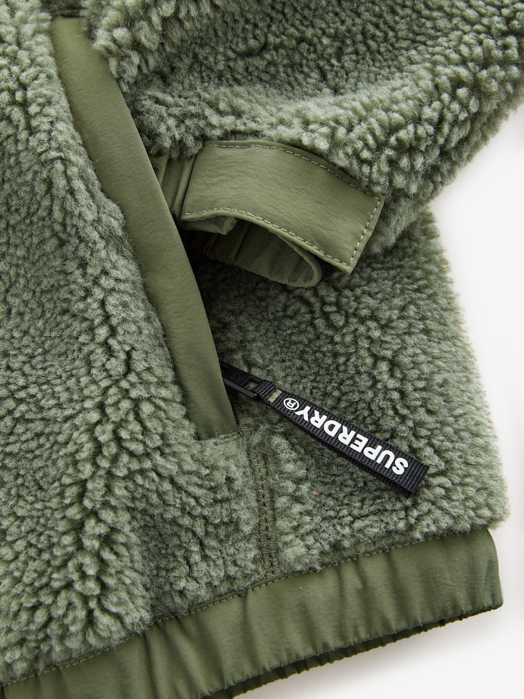 Superdry Green Borg Zip Through Jacket - Image 4 of 6