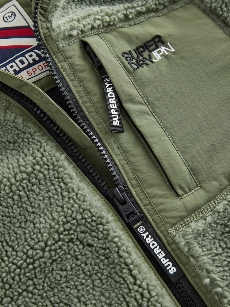Superdry Green Borg Zip Through Jacket - Image 5 of 6
