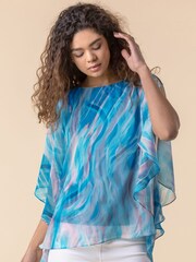 Roman Blue Abstract Print Chiffon Top - Image 1 of 4