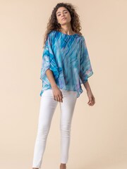 Roman Blue Abstract Print Chiffon Top - Image 3 of 4