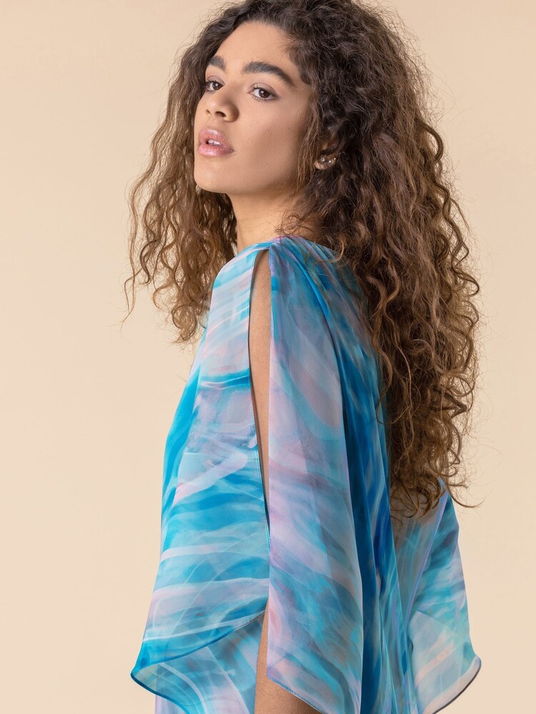 Roman Blue Abstract Print Chiffon Top - Image 4 of 4