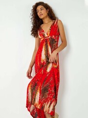 Roman Orange Abstract Print Sleeveless Maxi Dress - Image 3 of 7