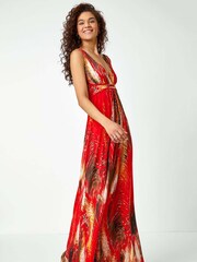 Roman Orange Abstract Print Sleeveless Maxi Dress - Image 5 of 7
