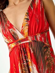 Roman Orange Abstract Print Sleeveless Maxi Dress - Image 7 of 7