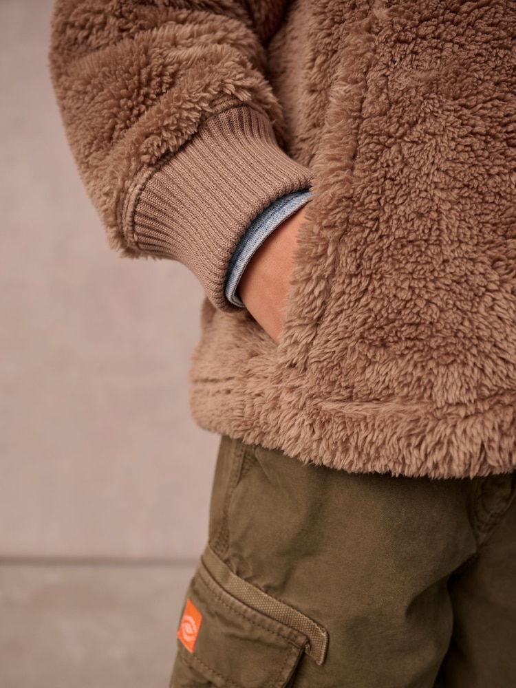 Brun - Superdry 1/4 Teddy Fleece med lynlås - Image 3 of 10