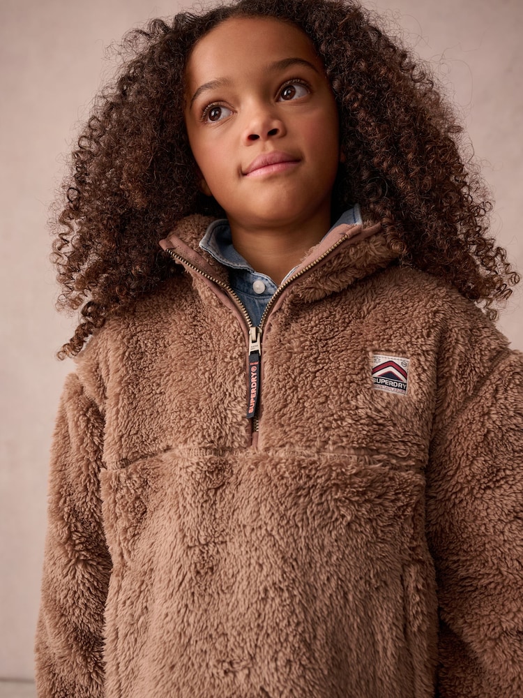 Brun - Superdry 1/4 Teddy Fleece med lynlås - Image 4 of 10