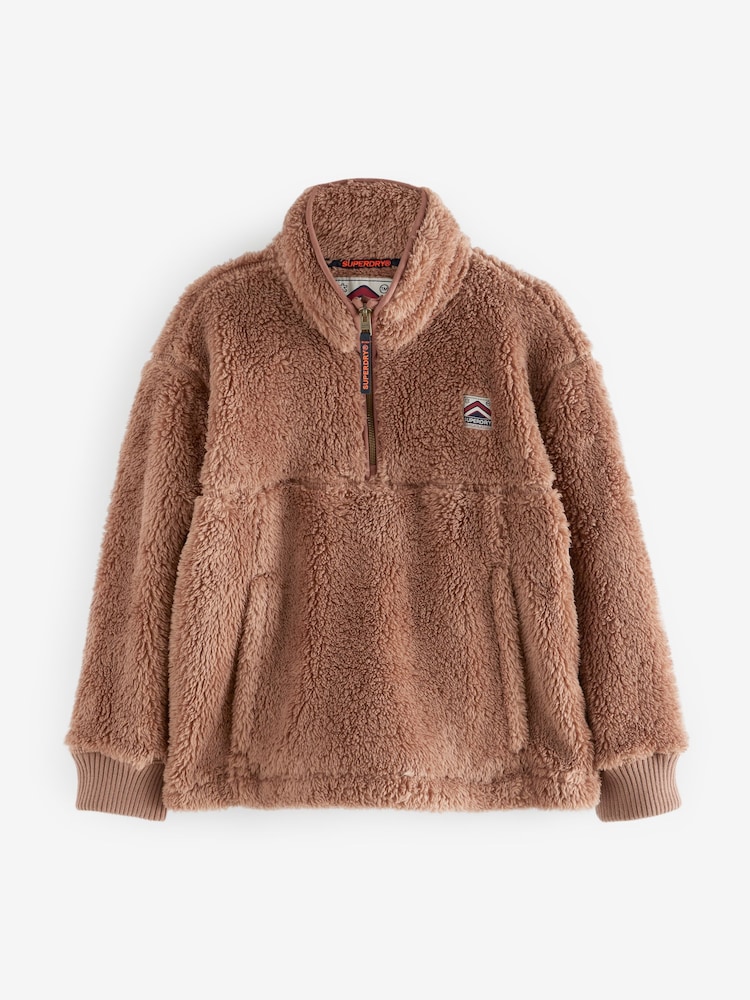 Brun - Superdry 1/4 Teddy Fleece med lynlås - Image 6 of 10