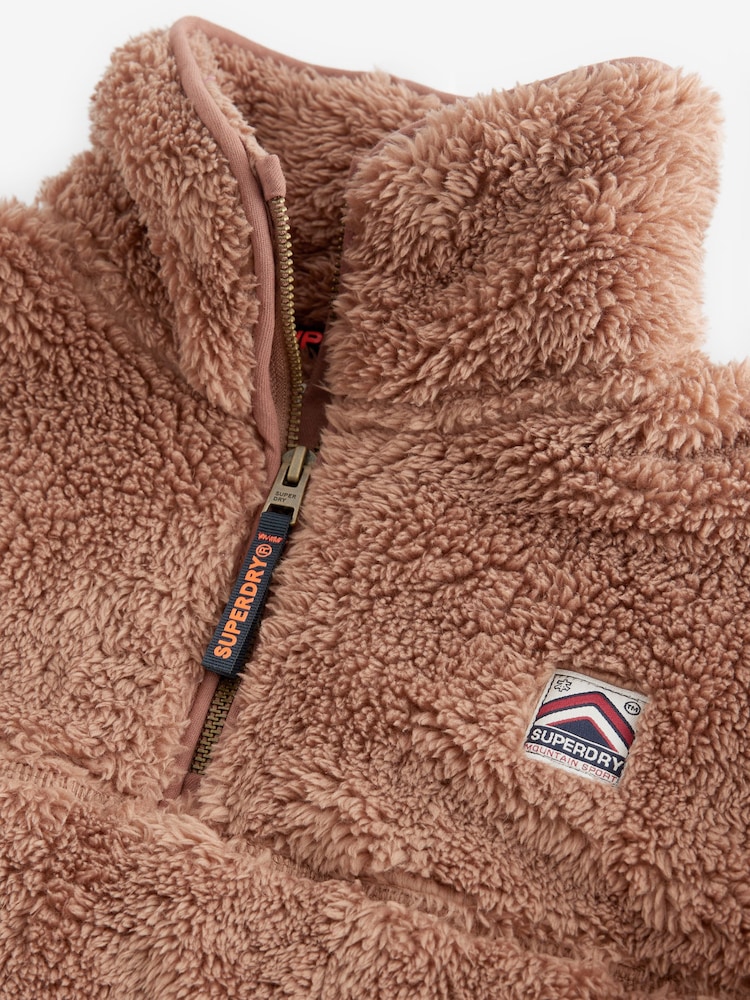 Brun - Superdry 1/4 Teddy Fleece med lynlås - Image 8 of 10