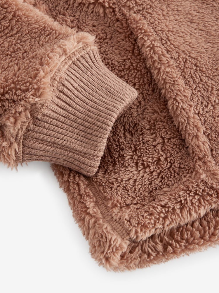 Brun - Superdry 1/4 Teddy Fleece med lynlås - Image 9 of 10