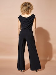 Roman Black Cowl Neck Ruched Jumpsuit - Image 2 of 4