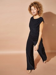 Roman Black Cowl Neck Ruched Jumpsuit - Image 3 of 4