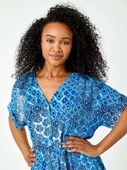 Roman Blue Petite Boho Print Playsuit - Image 4 of 5