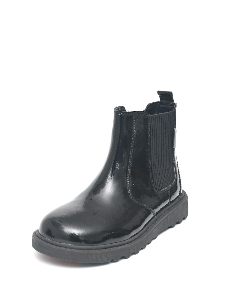 Toezone Patent Leather Side Zip and Side Elastic Black Boots - Image 2 of 7