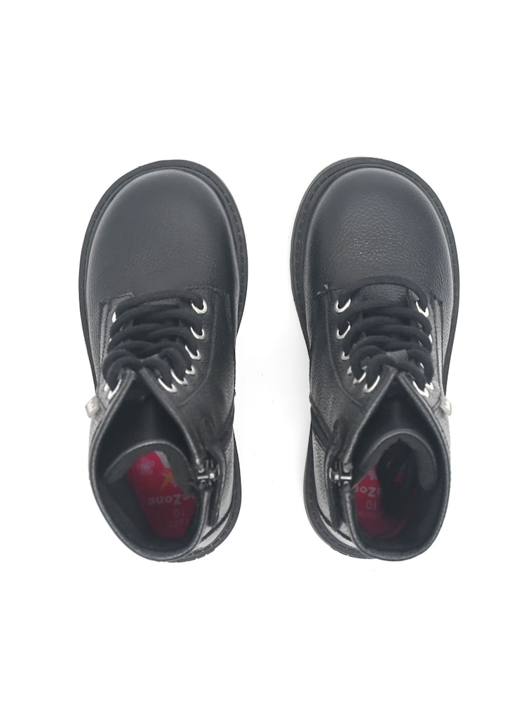 ToeZone August All Leather Side Zip and Lace Black Boots - Image 4 of 6