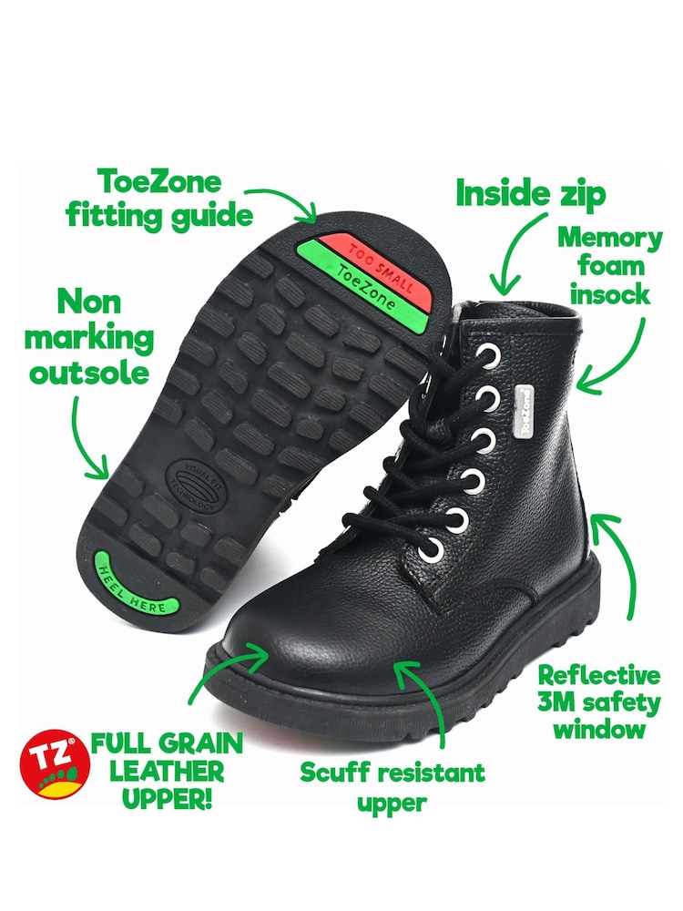 ToeZone August All Leather Side Zip and Lace Black Boots - Image 5 of 6