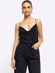 River Island Black Beaded Cowl Neck Cami Top - Image 1 of 4